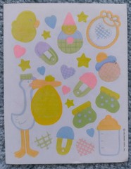 Lot of Baby Paper, Stickers, Ribbon for Card Making Scrapbooking Journaling