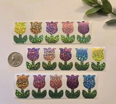 15 Glitter Tulip Stickers/Spring Summer Flower Stickers/Holographic Stickers