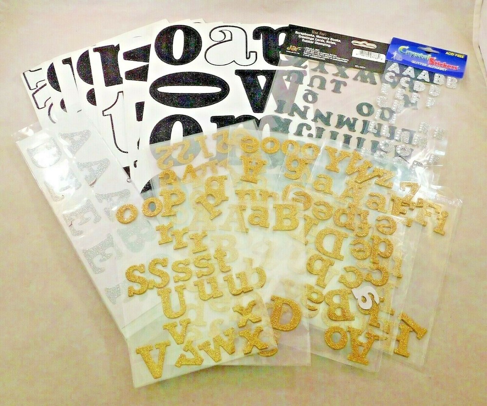 Grab Bag Bling Alphabet Scrapbook Stickers Glittery Black Gold Silver Crystals