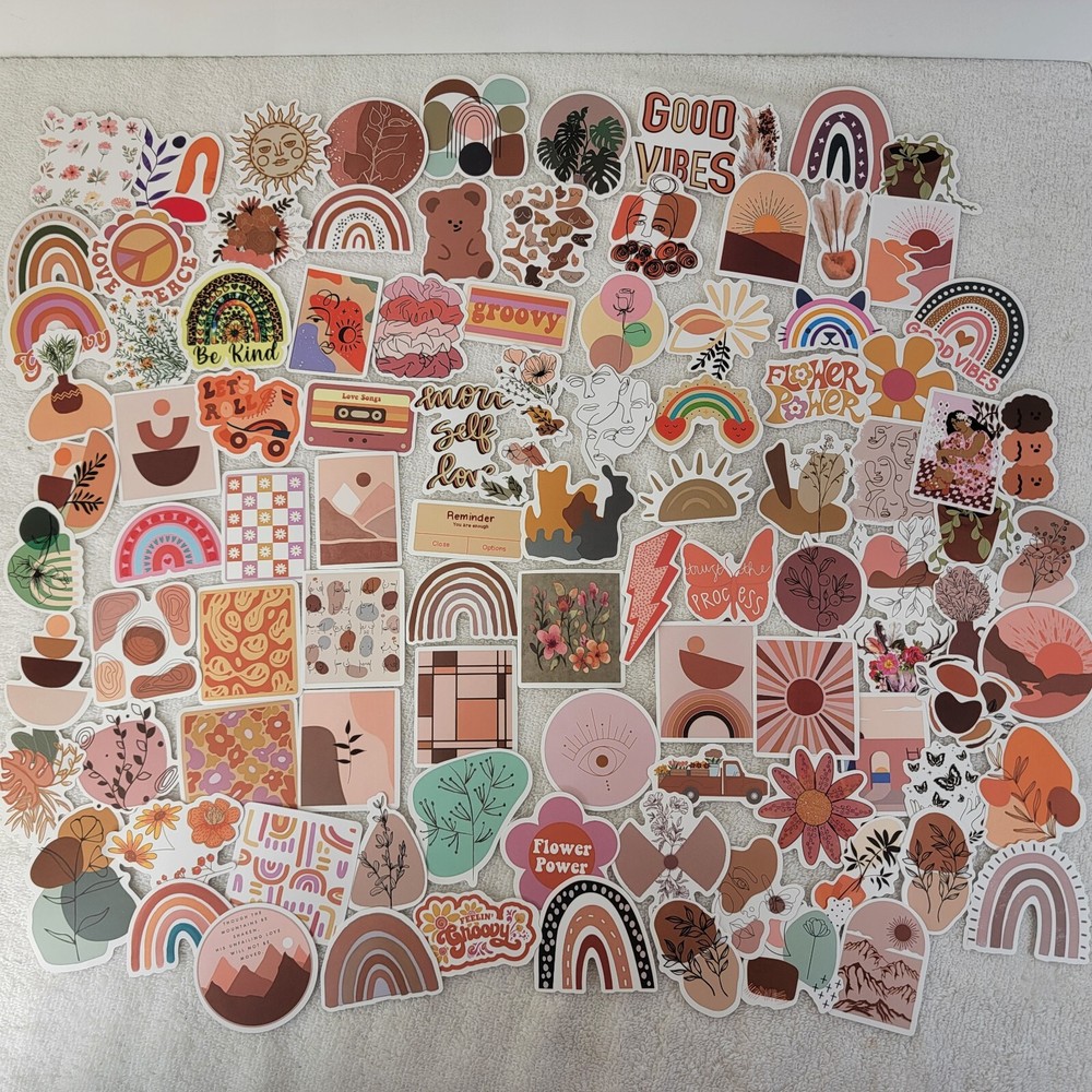 Motivational Good Vibes 100 Stickers Earth Tones Rainbows Positive Feel Good