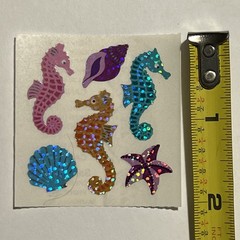 Sandylion 18 Vintage Prismatic Sparkle Seahorse & Seashell Stickers Pastels