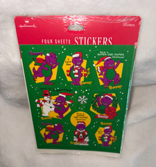 New Vintage Sealed 1993 Hallmark Barney The Dinosaur Holiday Christmas Stickers