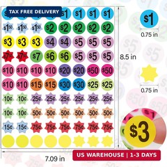 YSHIHE Yard Sale Price Stickers Garage Sale Stickers 3/4″ Round Bright Colors La