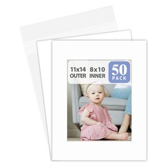 11×14 Picture Mats Acid Free Bevel Cut for 8×10 Photo – 50 Pack with Backing