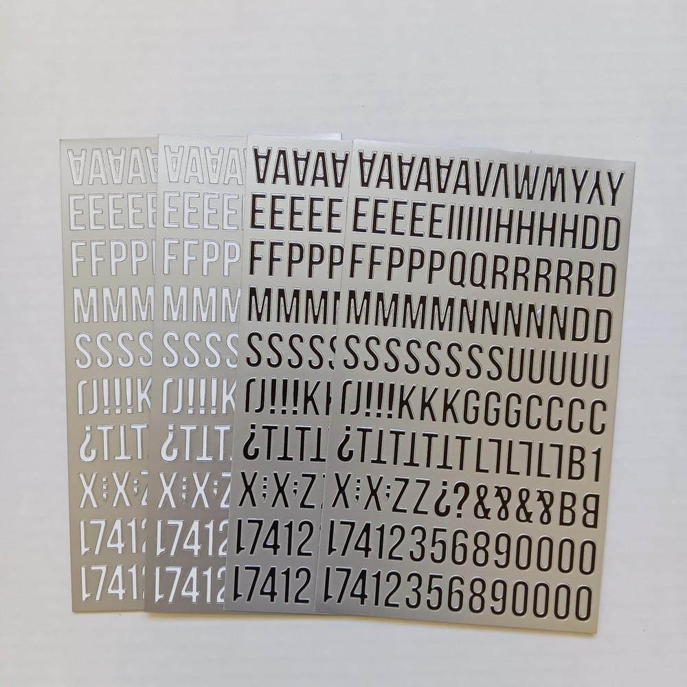 Lot of 4 Tim Holtz Alphanumeric Metallic Silver Black & White Sticker Sheets