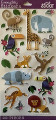 JUNGLE ANIMAL Dimensional Stickers(22pc) Sticko…Giraffe…Monkey…Lion…Tiger…Rino…