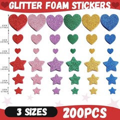 YGDZ Glitter Foam Stickers Set, Colorful Self Adhesive Stars Heart Gems Sticker