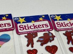 Vintage OTC Heart stickers, «mother of pearl» “rainbow” And Cupids NIP