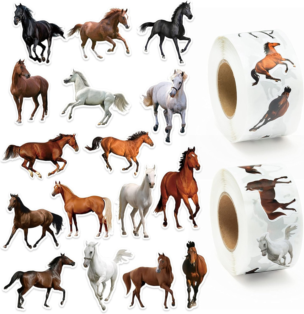 1000PCS Horse Realistic Stickers in 2 Rolls Horse Aesthetic Stickers for Kids, W
