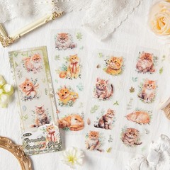 4 Sheets Flowers Cats PET Stickers Journaling Planner Card Scrapbooking Collage