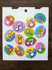 Vintage 80s/90s Musical Notes Music Sticker Sheets (7) Bright Colors