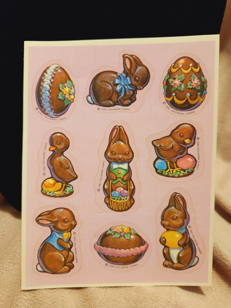 Hallmark Vintage 1983 Easter Bunny Stickers Scratch Sniff Chocolate Silly Scents