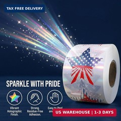 500 PCS Sparkly Bling Patriotic Star Stickers, 1.5″ Waterproof American Flag Dec