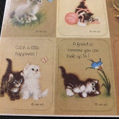 Lot Of 4 Vintage Cat Sticker Sheets Hallmark AGC Dennison Loose Complete Kittens