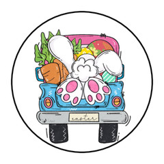30 EASTER STICKERS ENVELOPE SEALS LABELS 1.5″ ROUND CLASSIC TRUCK BUNNY TAIL
