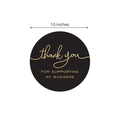 500 Black & Gold Thank You Stickers – 1.5″ Round Foil Labels for Business Gratit