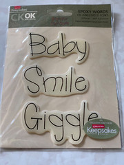 CK-OK KEEPSAKES EPOXY WORDS ‘BABY SMILE GIGGLE’ GLITTER BACKGROUND WORDS