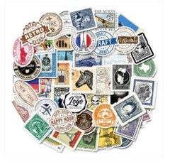 Stickers Travel World Postage Stamp Vacation World Vinyl Airplane Pack Lot 50 pc