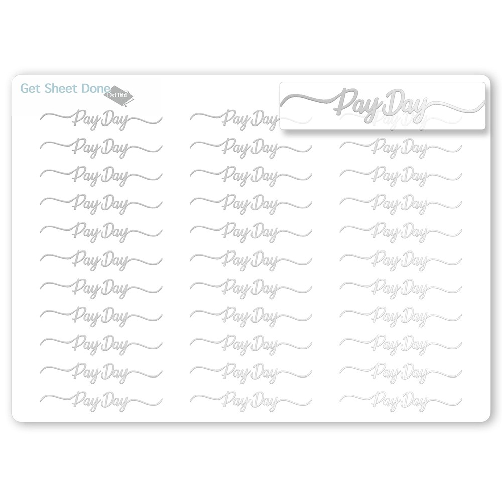 Payday Script Planner Stickers / 30 Gold Foiled Text Headers (1.5”) /  Pay…