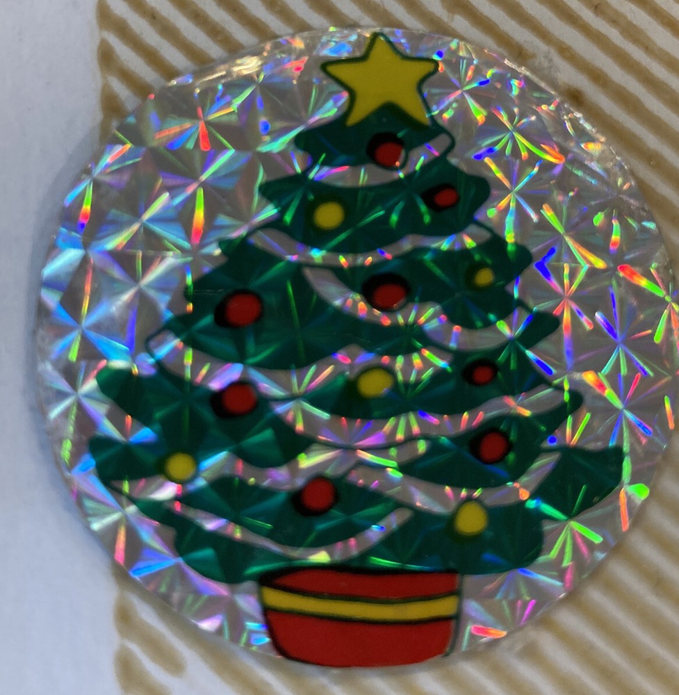 Vintage 1980’s 1.5” Prism Circle Xmas Tree Sticker