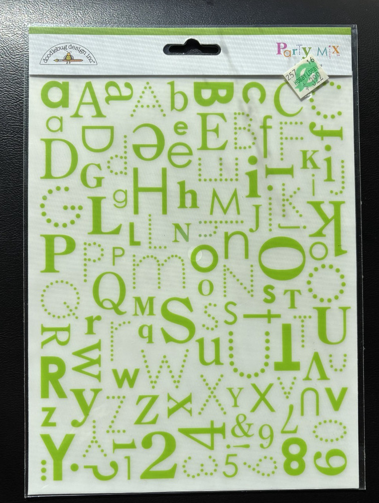 DOODLEBUG INC PARTY MIX RUB ON ALPHABET ABC 123 LIME GREEN