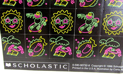 Vintage 1996 Scholastic Neon Fish Crab Sun 64 Stickers 1 Sheet Carla Alpert