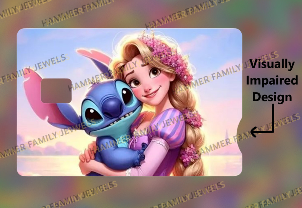 Rapunzel and Stitch Fan Art Credit Card Decal Visually Impaired Design