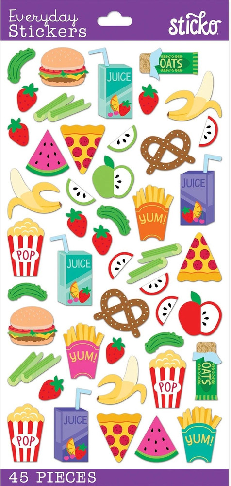 Snack Time Fruit Juice Pretzel Celery Popcorn Fries Burger Bar Sticko Stickers