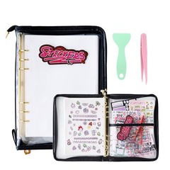 Reusable Sticker Book Organizer Binder with Zipper Closure, PU Leather Releas…