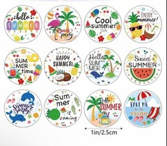 40 PCs Round 1” Summer Themed Stickers 12 Designs Hello Summer Party Cool Beach