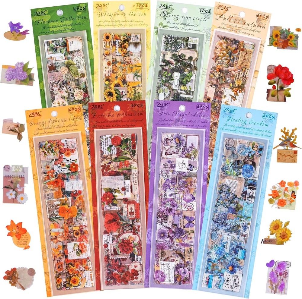 555PCS Vintage Flower Stickers PET Waterproof Scrapbook Journal Planner Decor