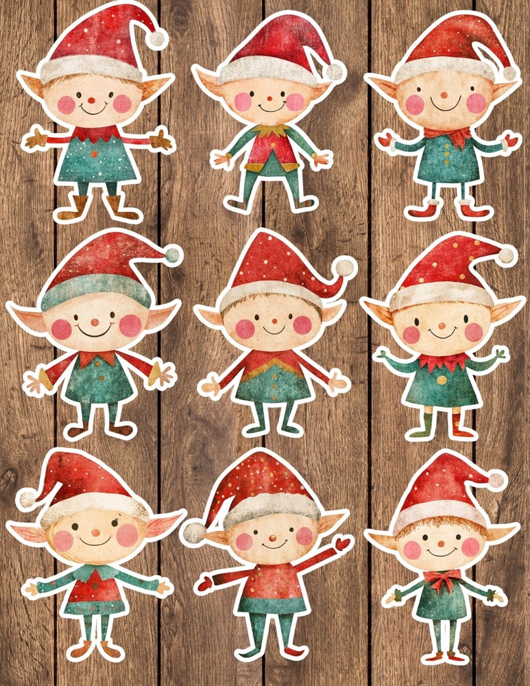 Christmas Elves Die Cut Stickers Set Scrapbooking Laptop Waterbottle