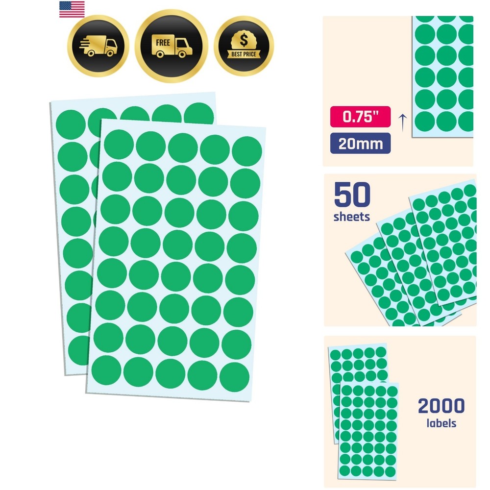 2000 Pack, 3/4″ Round Dot Stickers Circle Labels – Green