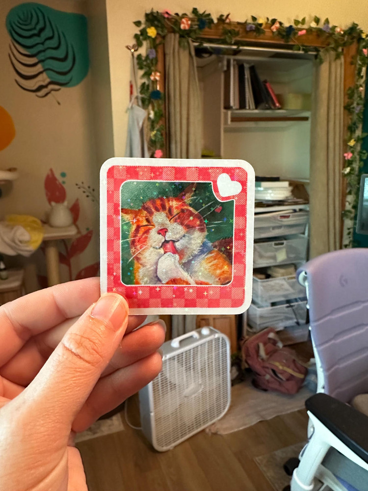 Sparkly Polaroid Orange Cat Paw Sticker for Journaling | Original Art Sticker