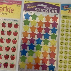 Vintage Trend Enterprises Sparkle Stickers NEW 3 Pks Apples, Stars, Smiley Faces