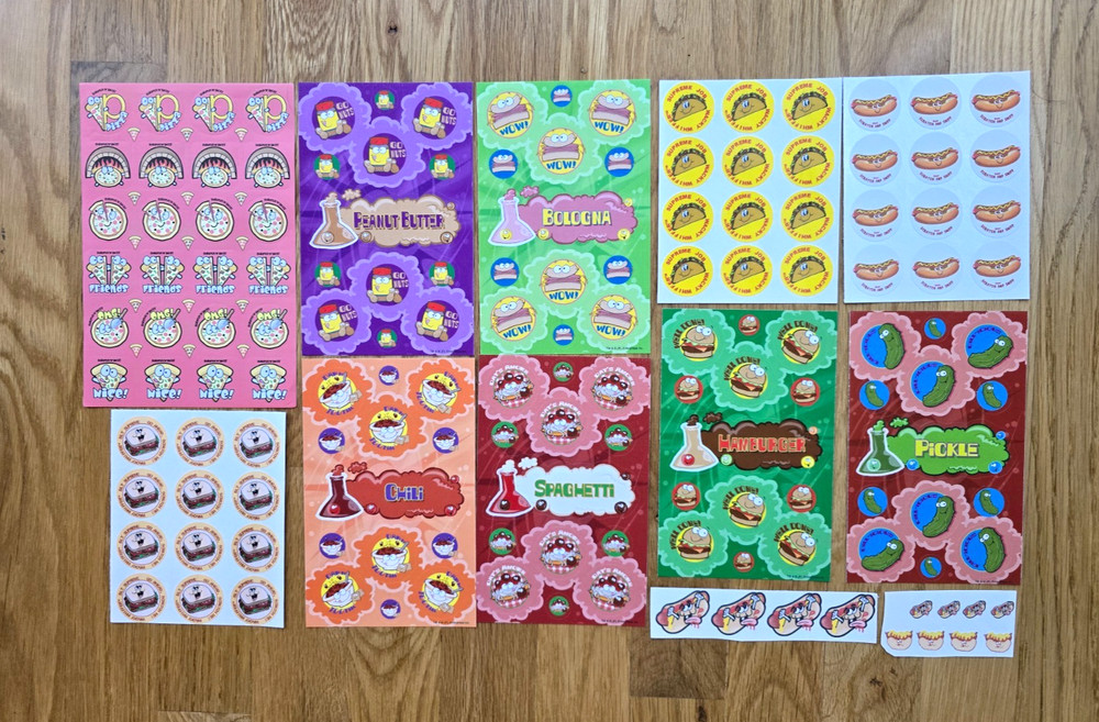 LUNCH or DINNER 144 SNIFF Stickers TACO Hamburger SPAGHETTI Pizza CHILI Hot Dogs