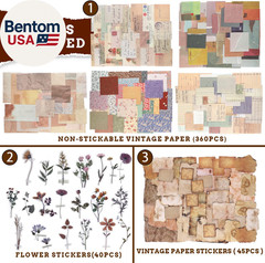 445 PCS Vintage Scrapbook Paper Journaling Scrapbooking Supplies Kit Aesthetic D