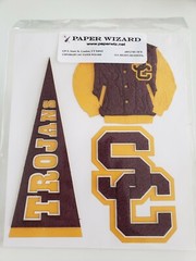 USC TROJANS RARE PAPER WIZARD Scrapbook ✂️ 3D JACKET, PENNANT & LOGO Sticker Set