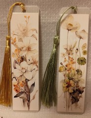 (4) Vintage Style Floral Handmade Bookmarks*Faux Pressed Flowers Look*Tassels*N*