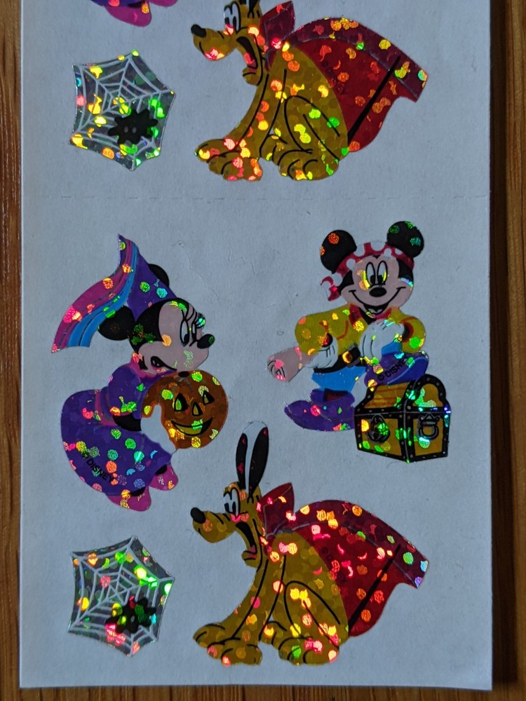 Vintage 1980s1990s Disney Mickey Minnie Pluto Halloween Prismatic Stickers Sheet