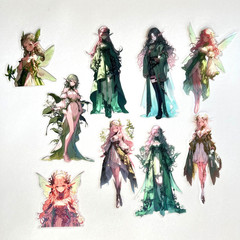 Elf Fairy Anime Stickers Green Junk Journal Collage Scrapbooking Laptop Phones