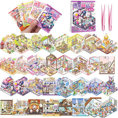 32 Sets Pocket DIY 3D Sticker Scene Collection Book DIY 3D House Stickers Therap