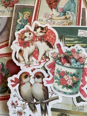 25 Valentine Vintage Junk Journal Stickers Scrapbook Supply Papercraft Ephemera