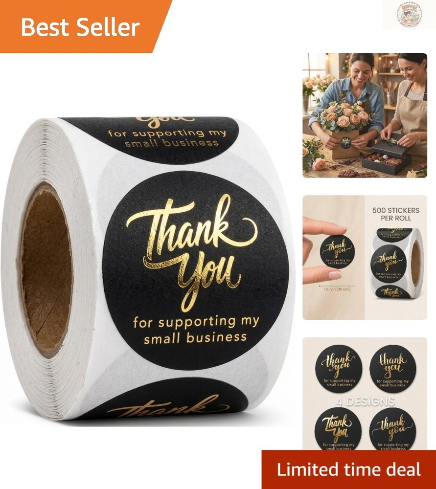 500 Elegant Thank You Stickers for Small Businesses – 1.5 Inch Waterproof Foil