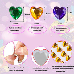 216 Pieces Heart Rhinestones, Acrylic Flat Back Gem Stickers for Mardi Gras Craf