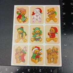 Vintage Stickers Christmas Teddy Bears 1 Sheet 9 pieces