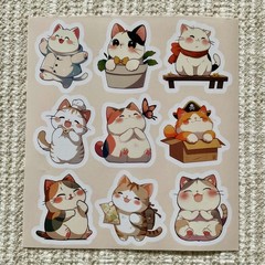 18 Cat Stickers, 1.7” Kawaii Kitty Decals, Planner Scrapbooking Stationery Gift