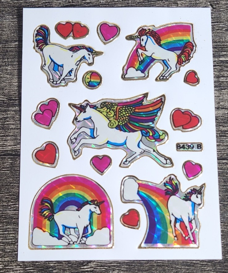 Vintage UNICORNS Prism Vending Machine Sticker Sheet 80s 90s Rainbows (FLAWED)
