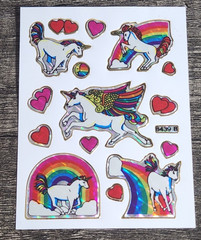 Vintage UNICORNS Prism Vending Machine Sticker Sheet 80s 90s Rainbows (FLAWED)
