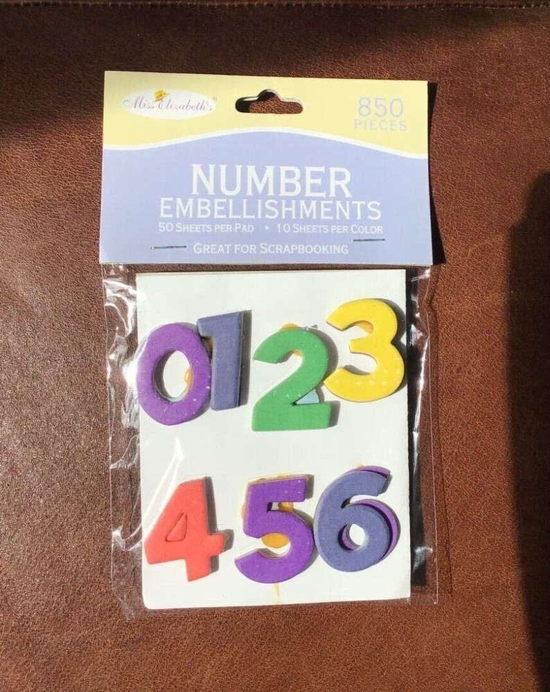 Miss Elizabeth 123 Numbers Embellishments 850 pieces 50 each color *